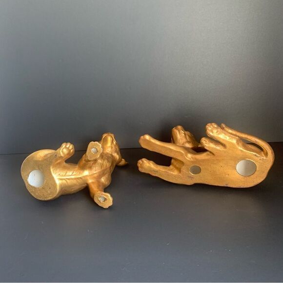 Ceramic Gold Lion Cub Figurines Set of 2 - Picture 2 of 3